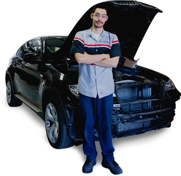 man leaning on car